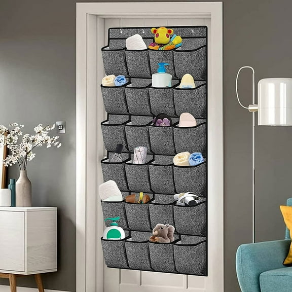 24 Pockets Over The Door Shoe Organizer Storage Bag- Fabric Hanging Shoe Rack Holder -Wall Mounted Shoe Hanger with 4 Hooks