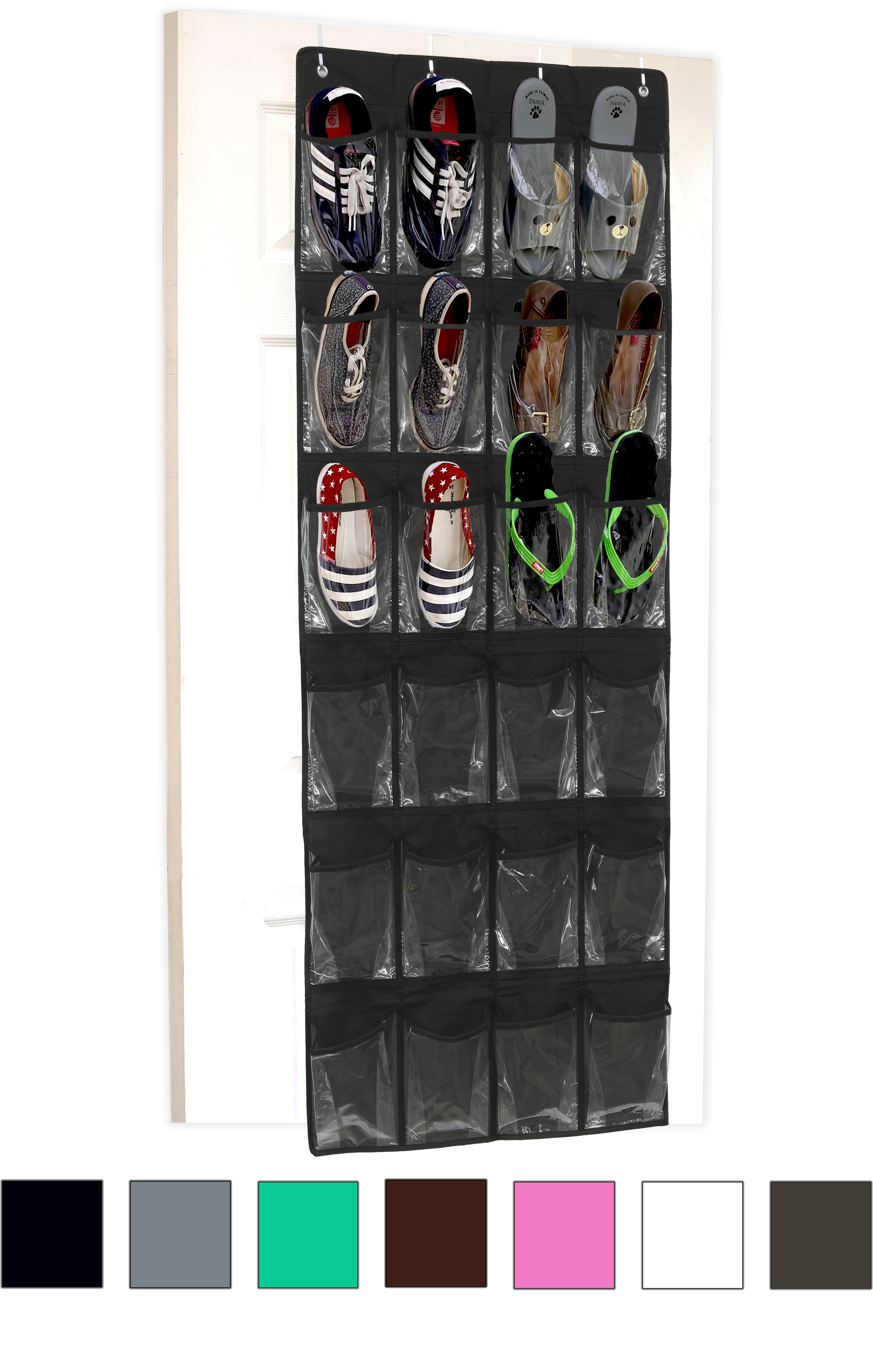 24 Pockets - Simplehouseware Crystal Clear Over The Door Hanging Shoe Organizer, Brown, Gray / 24 Clear Pockets