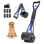 24" Pooper Scooper Tool for Dogs and Cats , Foldable Pet Pooper Scooper Tool with 6 Roll Waste Bags,Durable Long Handled Poop Pick Up Tool,Great for Lawns, Grass, Dirt, Gravel