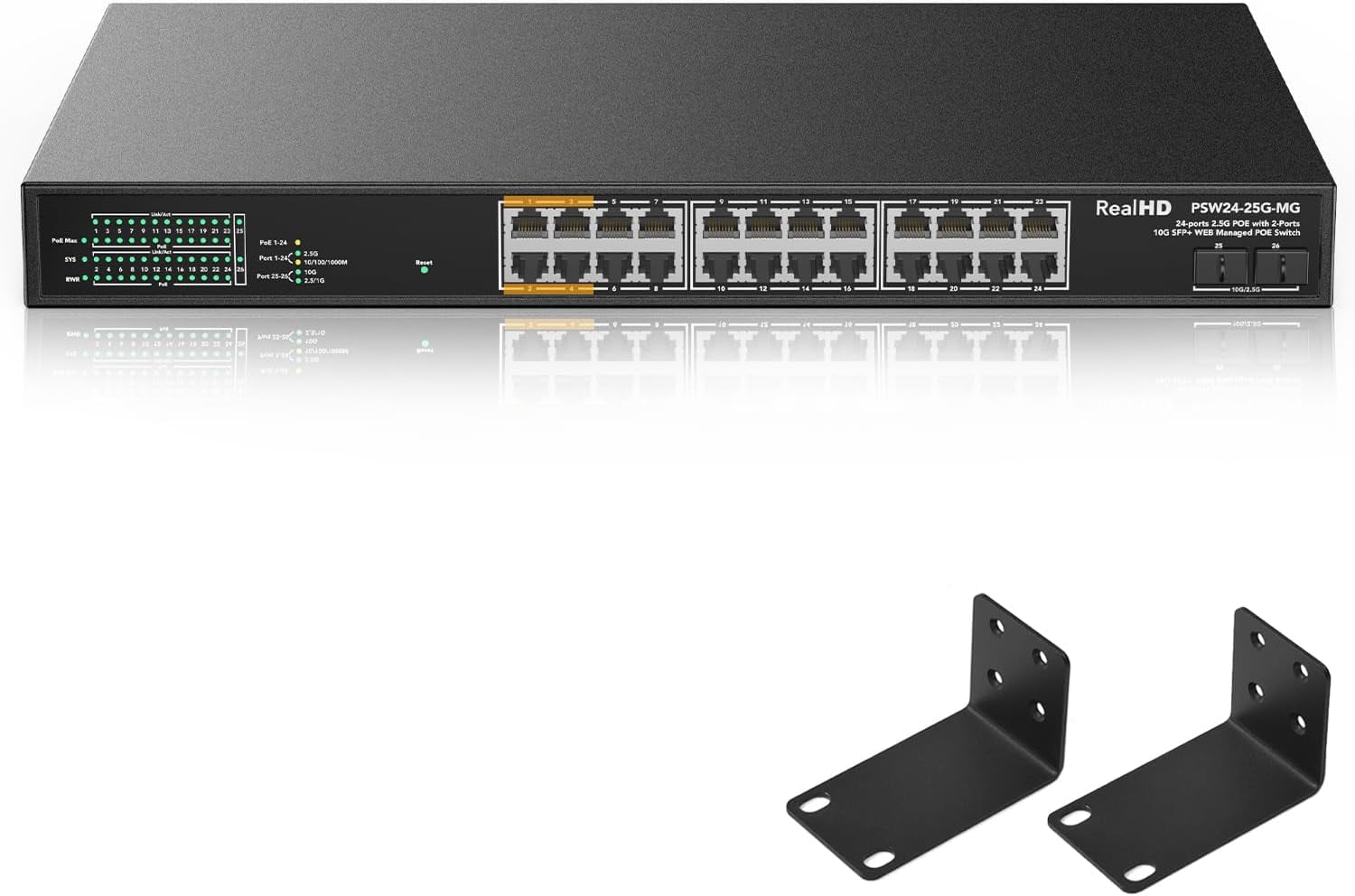 24 Port 2.5Gb PoE+ Managed Ethernet Network Switch 24 PoE+ Port @500W | PoE++ Port 1-4 Up to 90W Each | 2 x 10G SFP+ | IEEE 802.3bt/ at/ af | 160G Bandwidth | Metal Internet Switch | 19In Rack Mount