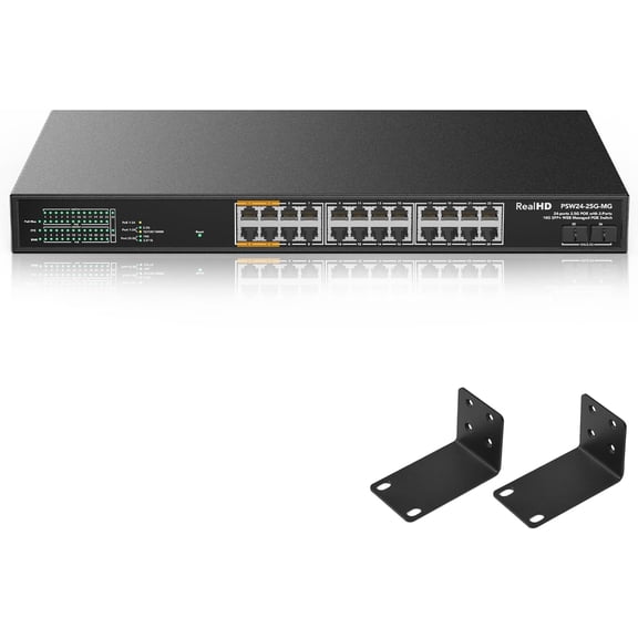 24 Port 2.5Gb PoE+ Managed Ethernet Network Switch 24 PoE+ Port @500W | PoE++ Port 1-4 Up to 90W Each | 2 x 10G SFP+ | IEEE 802.3bt/ at/ af | 160G Bandwidth | Metal Internet Switch | 19In Rack Mount
