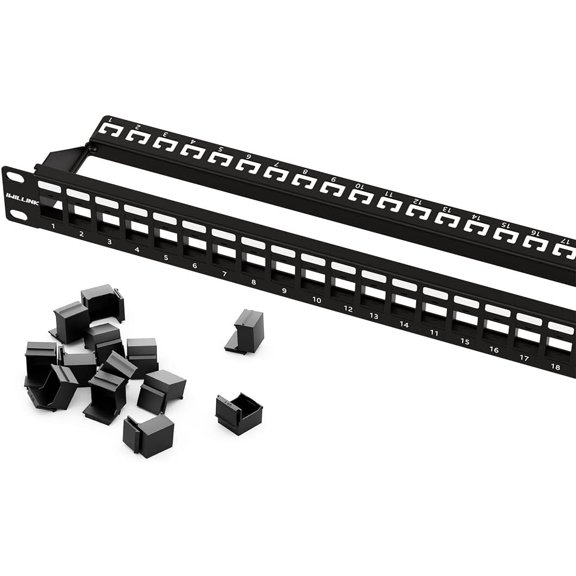 24 Port Blank Keystone Patch Panel with Blank Keystone Jack Inserts 1U 19'' Metal Rackmount or Wallmount Housing for Keystone Jacks Keystone Panel