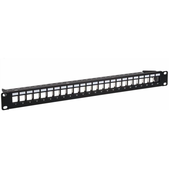 24-Port Blank Keystone Shielded Network Patch Panel, 1U, UL Listed, with Wire Support Bar (TAA), T568A/B