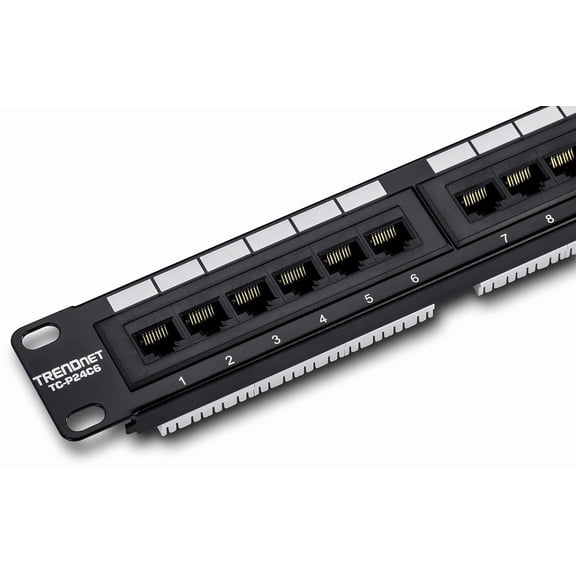24-Port Cat6 Unshielded Patch Panel, Wallmount or Rackmount, Compatible with Cat3,4,5,5e,6 Cabling, for Ethernet, Fast Ethernet, Gigabit Applications, Black, TC-P24C6 (Pack of 1)
