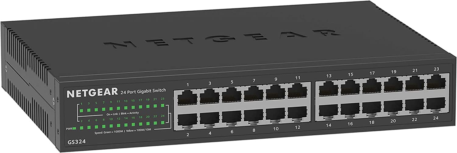 24-Port Gigabit Ethernet Unmanaged Essentials Switch (GS324) - Desktop, Wall, or Rackmount, Silent Operation