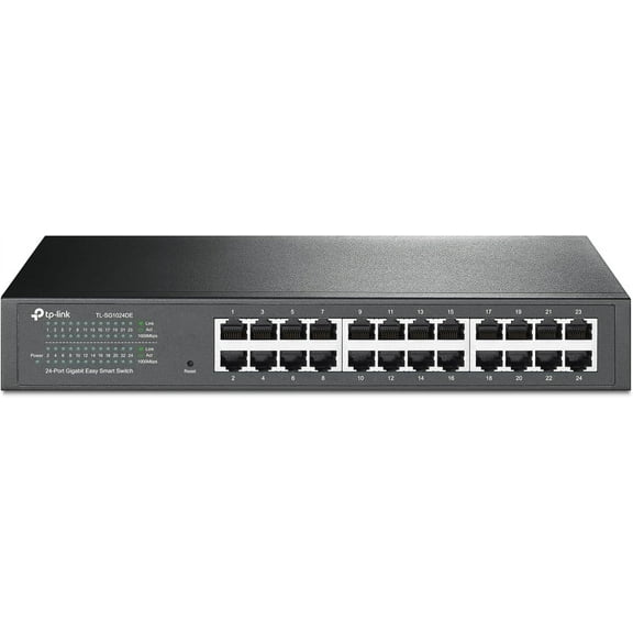 24 Port Gigabit Switch Easy Smart Managed Plug & Play Desktop/Rackmount Sturdy Metal w/ Shielded Ports Support QoS, Vlan, IGMP & LAG (TL-SG1024DE),Black