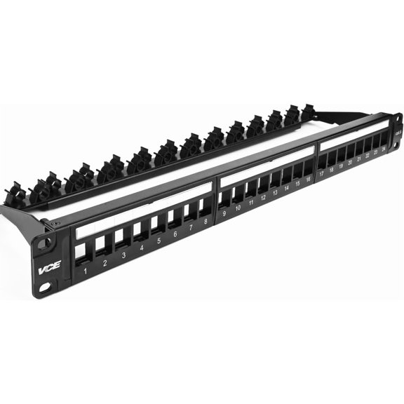 24 Port Patch Panel, 1U Blank Cat6 Rackmount Panel for RJ45, HDMI, Coax, Speaker Keystones, 19 inch, 1 Pack