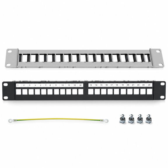 24 Port Patch Panel Blank Keystone Patch Panel 1U 19" for Rackmount & Wall Mount STP&UTP
