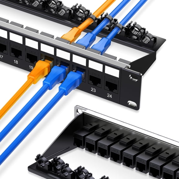 24 Port Patch Panel Cat6 Keystone Patch Panel 1U (EC Listed) UTP with Smart Cable Management for 19inch Rackmount