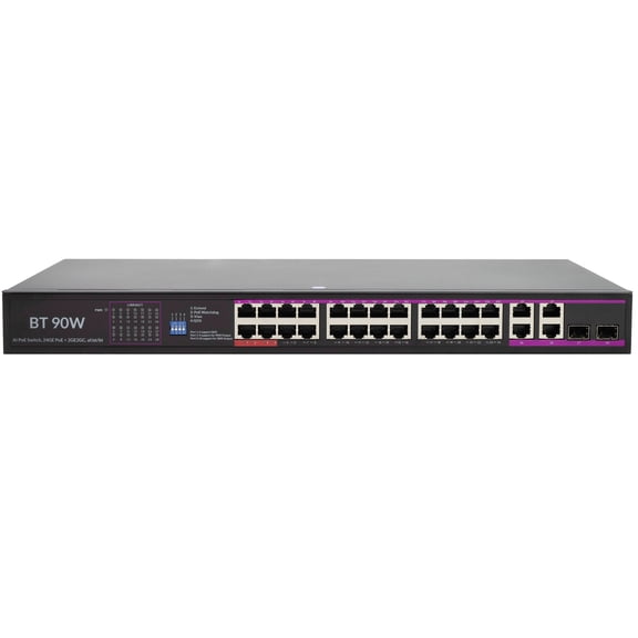 24 Port PoE Switch Managed PoE+ Gigabit Switch, High Power Total Budget 400W, Plug and Play, 6KV Surge Protection, 802.3af/at/bt Compliant, Desktop or Rackmount