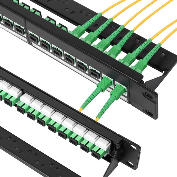 24 Port SC Fiber Patch Panel, 1U 19-inch, Loaded with 24 Simplex Singlemode SCAPC Fiber Optical Adapters