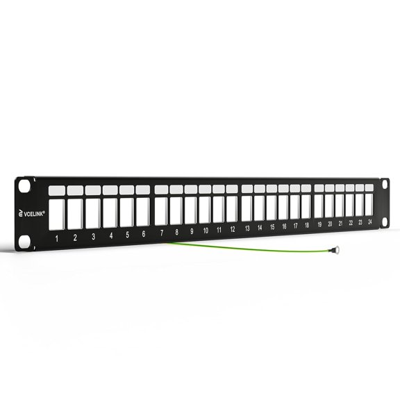 24 Port Shielded Keystone Patch Panel, 1U 19-Inch Rackmount Blank Panel, 1.5mm SPCC All Metal Network Distribution Frame with Grounding Wire for Cat6/Cat6A/HDMI/Fiber/Coax Keystone Jacks