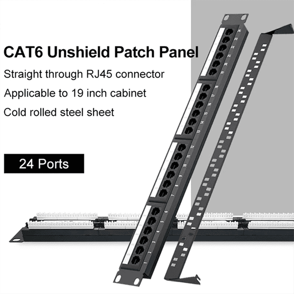 24 Ports CAT6 UTP RJ45 Patch Panel 19 Inch 1U Cable Frame Faceplate Rack Mount 50U Gold Plated, Rear