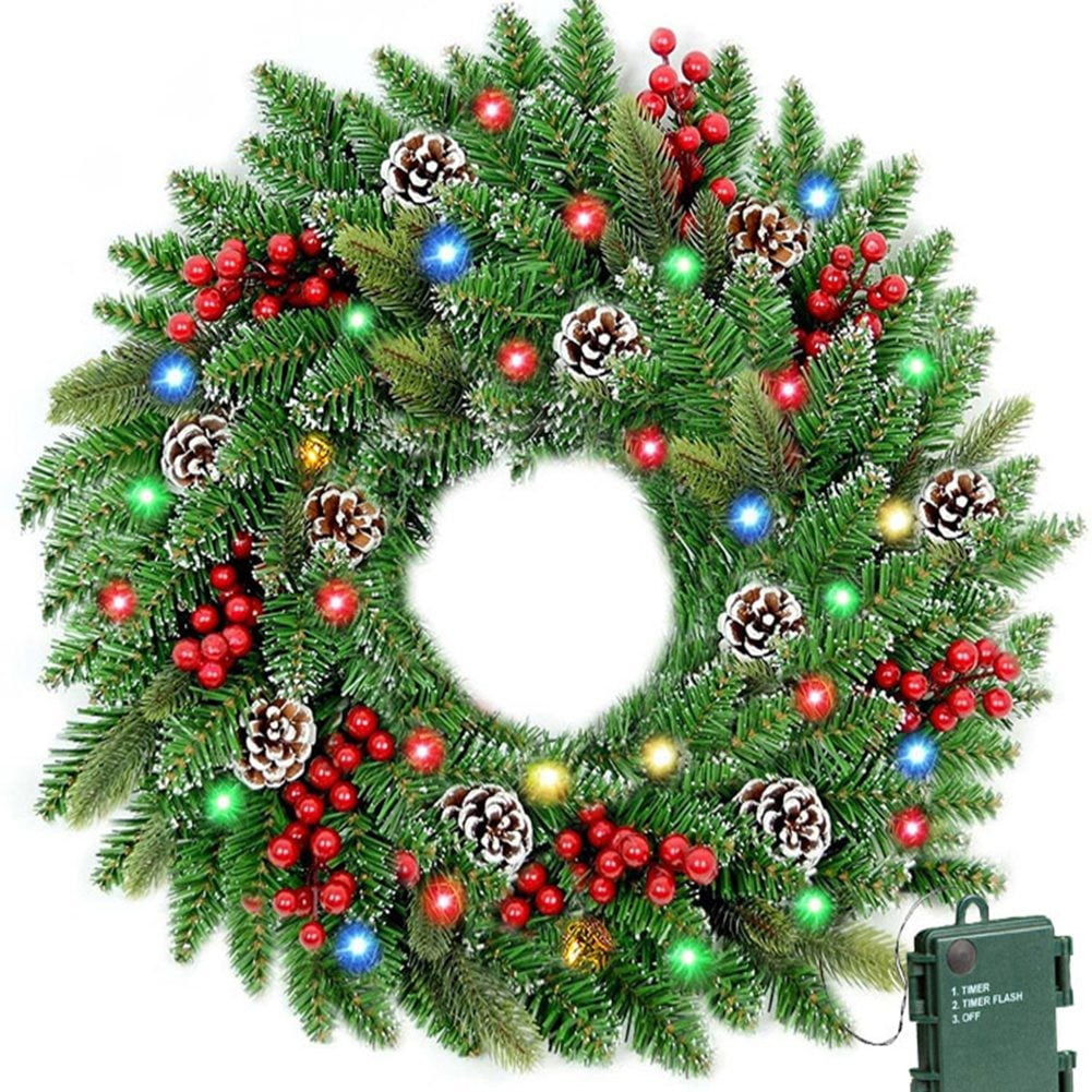 24" PreLit Artificial Christmas Wreaths for Front Door Decorated with