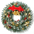 thumbnail image 1 of Moonsun 24" Pre-Lit Christmas Wreath, Flocked White, Warm White Lights with Bow & Large Jingle Bells for Front Door, Window, Mantel, Indoor & Outdoor Holiday Decor, 1 of 8