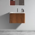 thumbnail image 1 of 24" Pre-assembled Striped Walnut Bathroom Vanity with White Ceramic Sink, Wall Mounted Floating Bathroom Vanity for Modern Bathroom, Walnut, 1 of 8