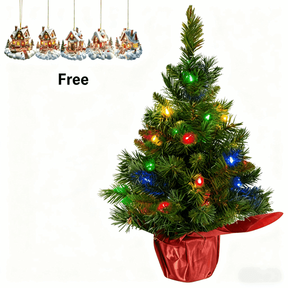 24" Pre-lit Artificial Mini Christmas Tree,Small Xmas Pine Tree with Lights, Tabletop Christmas Tree Battery Operated Green Xmas Tree for Tabletop