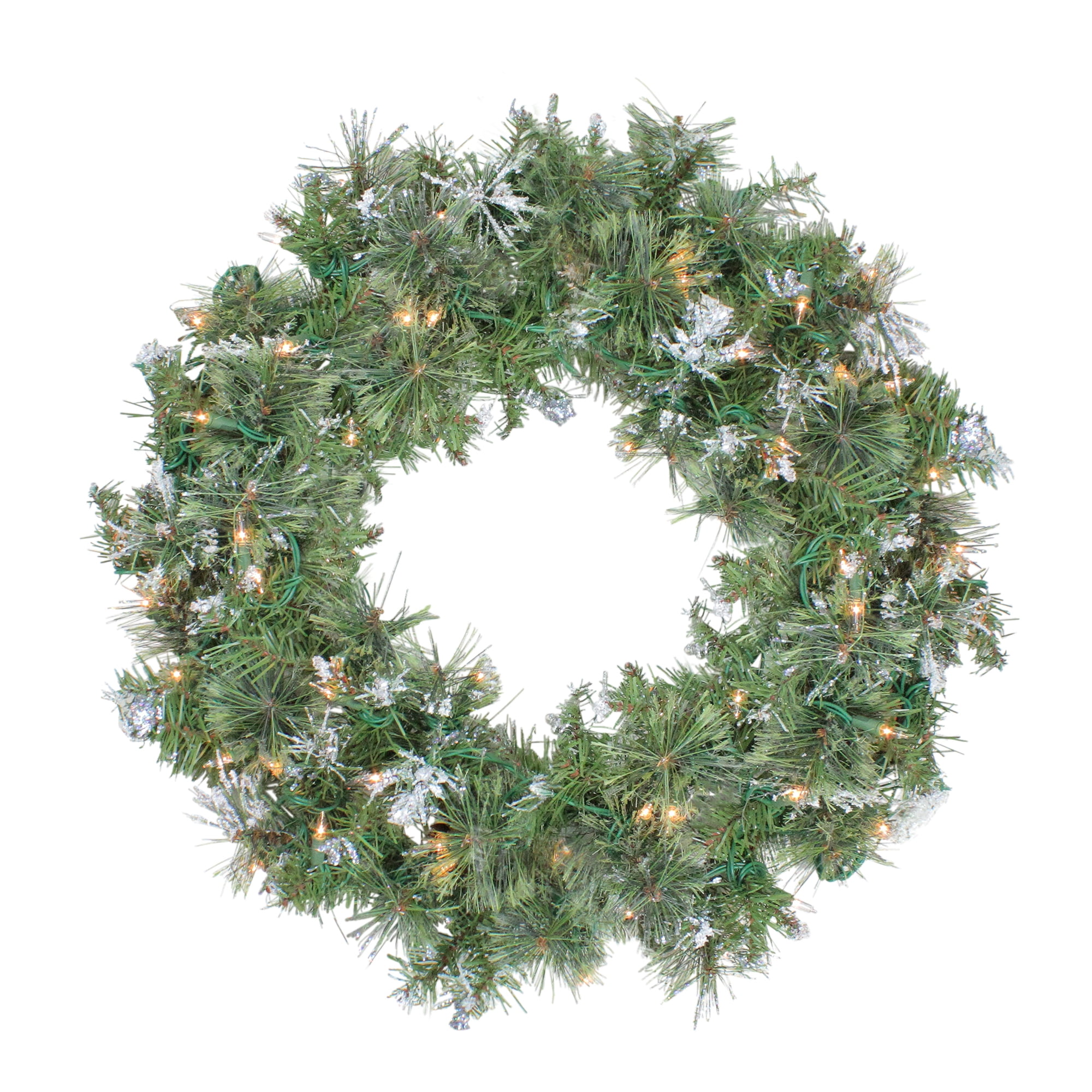 Northlight 24" Prelit Snow Mountain Pine Artificial Christmas Wreath - Clear Lights