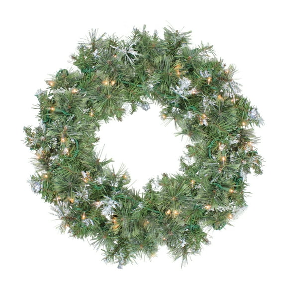 Northlight 24" Prelit Snow Mountain Pine Artificial Christmas Wreath - Clear Lights