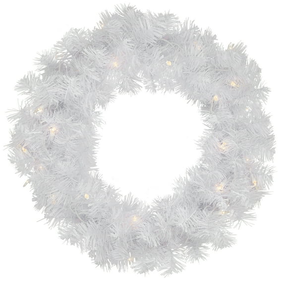 Northlight Pre-Lit Pine Artificial Christmas Wreath - 24" - White - Clear Lights