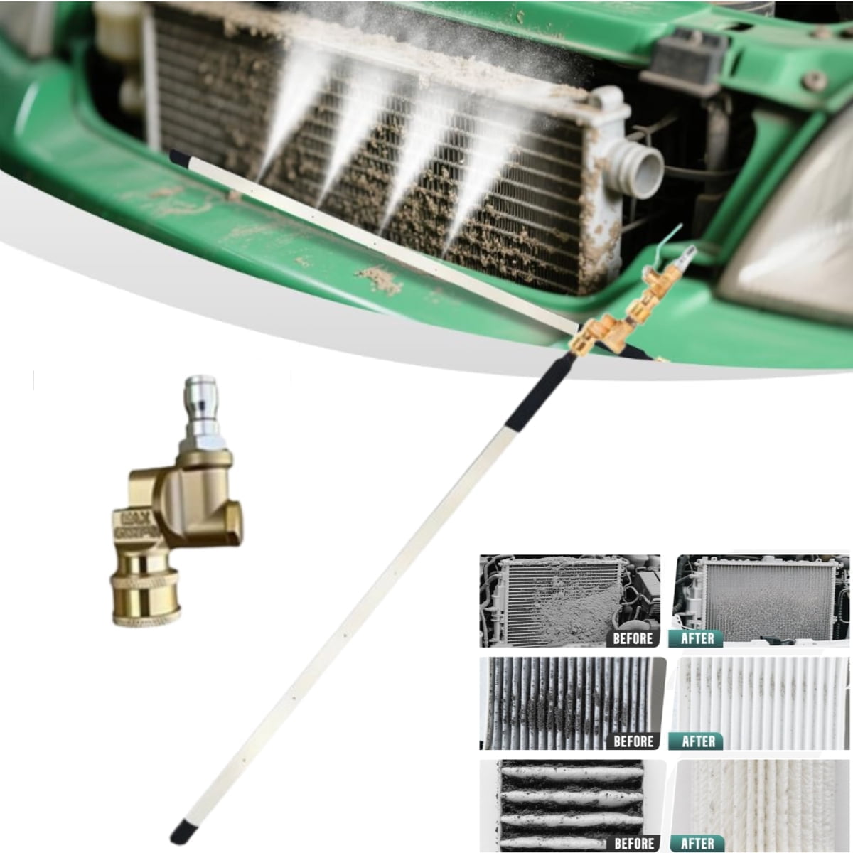 4500 PSI Radiator Cleaning Wand - 4-Hole Fan Nozzle With Quick Connect Couplers For Cars & Trucks