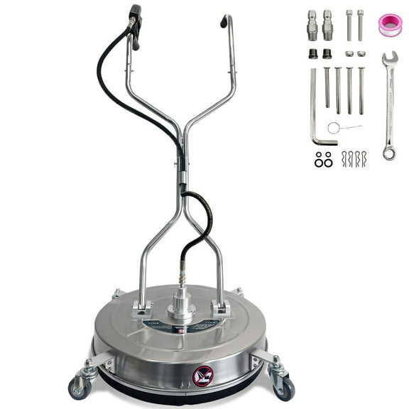 24" Pressure Washer Surface Cleaner, Dual Handle Stainless Steel Power Washer Surface Cleaner with 4 Wheels, 4900 PSI for Pressure Washer Attachment for Concrete, Patio, Sidewalk, Deck and Driveways