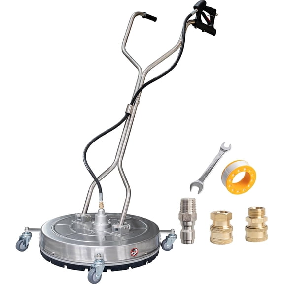 24" Pressure Washer Surface Cleaner with Dual Handles, Stainless Steel Surface Cleaner with 4 Wheels for Driveways, Pathway, Sidewalks, Patios, Decks, 4500 PSI with 3/8" Quick Connector Kit