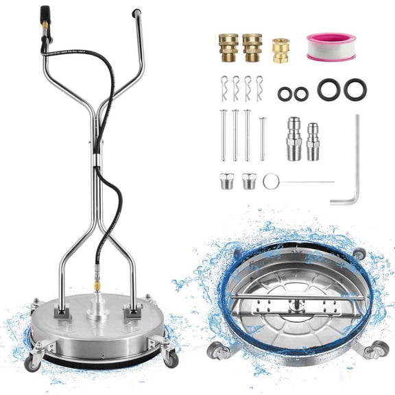 24" Pressure Washer Surfaces Cleaner, Stainless Steel Power Wash Surfaces Washer with Handle & 4 Wheels, 4500 PSI Pressure Washer Scrubber for Cleaning Concrete, Cement, Patios and Driveways