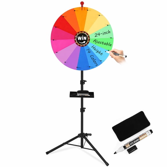 24" Prize Wheel Spinner with Stand, Adjustable 37"-65" Height Spin Wheel for Prizes