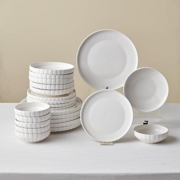 24- Pumpkin Dinnerware Set for 6, White Elegant Tableware, Plates and Bowls Set, Durable Fine Dish Set for Everyday Use & Entertaining