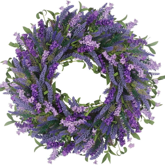 24'' Purple Lavender Door Wreath, Summer Wreaths for Front Door Outside, Handmade Romantic and Elegant Wreath Décor Gift for Home Wedding