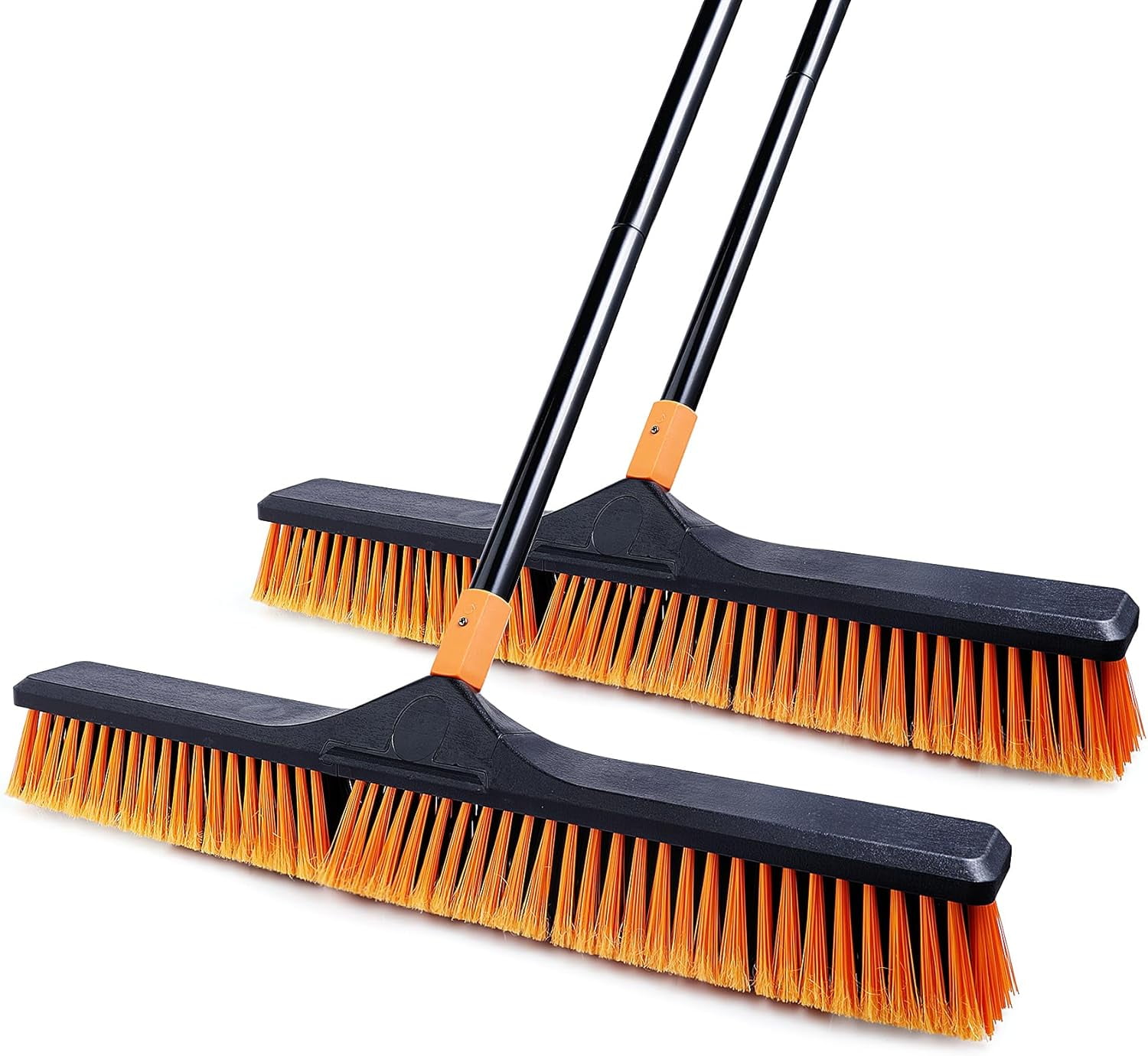 24" Push Broom With 65" Handle - Heavy Duty Stiff Bristles For Garage, Deck, Concrete, Indoor & Outdoor (2 Pack)