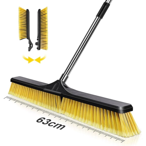 24" Push Broom,Industrial Broom with Stiff Bristles,Outdoor Heavy Duty and 55" Long Handle,Heavy Brush for Garage Yard Patio Warehouse Concrete Floor Cleaning