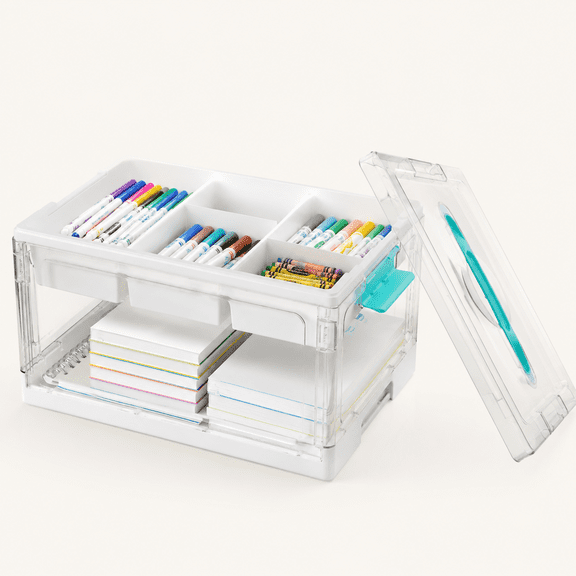 24 QT Clear Plastic Craft Organizer with Removable Trays and Dividers, Storage Box for Coloring Books, Modeling Clay, Molds and Art Supplies, 1 Pack