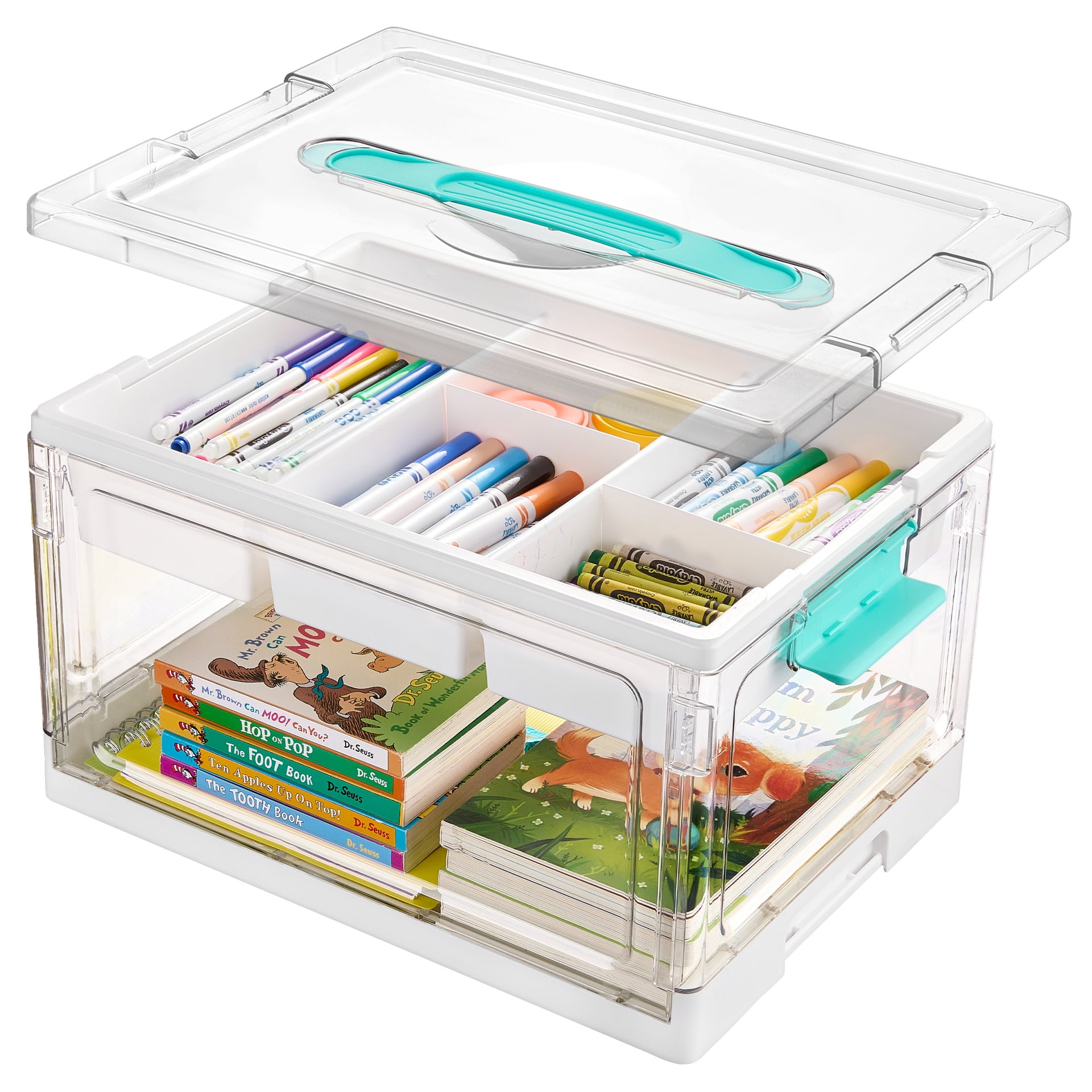 24 QT Clear Plastic Craft Organizers and Storage Box with Removable Trays and Dividers,Art Supply Organizers and Storage,Ideal Containers for coloring Books,Toys,Craft Supplies,1 Pack
