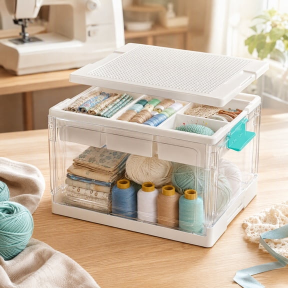 24 QT Clear Plastic Storage Box with Building Baseplate Lid, Removable Tray for Bricks, Crafts, Beads & Sewing Storage