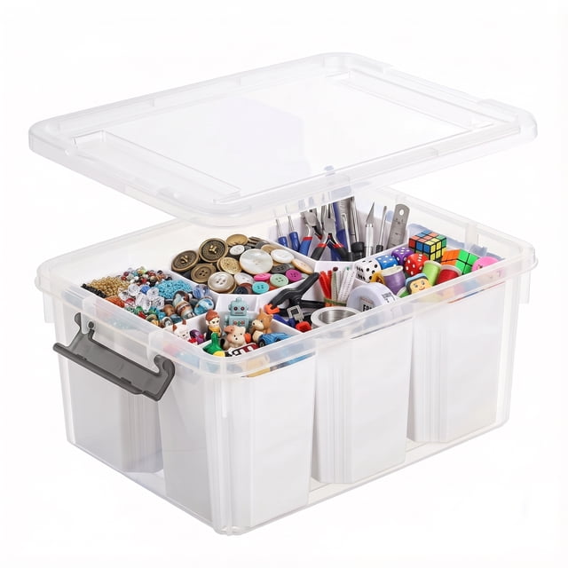 Stackable Storage B 24 QT Plastic Storage Bins with Lids, Clear Stackable Containers, Art ...