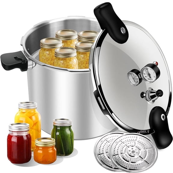 24 Quart Aluminum Pressure Cooker & Canner - Large Pressure Cooker for Canning, Home Kitchen Use, with Pressure Gauge & 15 PSI Valve