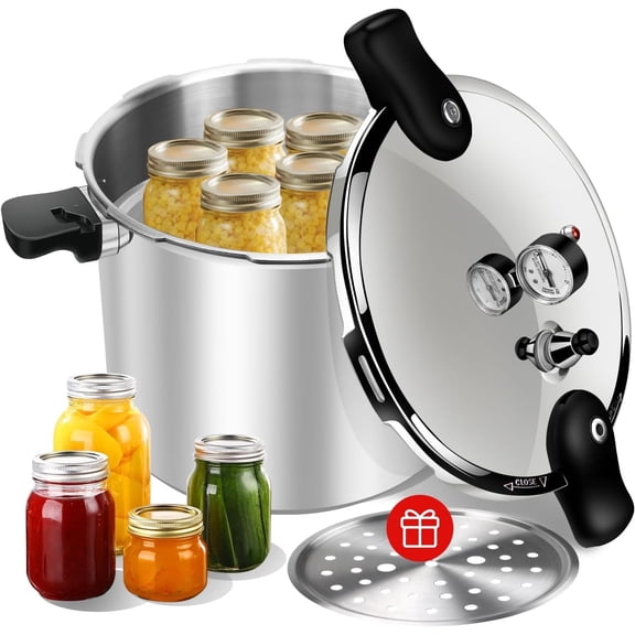 24 Quart Aluminum Pressure Cooker & Canner - Large Pressure Cooker for Canning, Home Kitchen Use, with Pressure Gauge & 15 PSI Valve