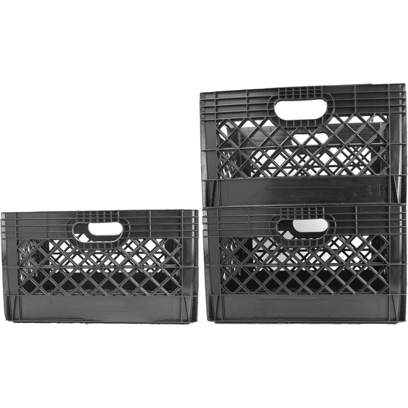 24 Quart 3-Pack Heavy Duty Plastic Crate | Stackable Multi-Purpose Storage Bin for Garage, Home, Office, Groceries, Outdoor, Camping & Kayaking | Black Utility Tote, 19" x 13" x 11"