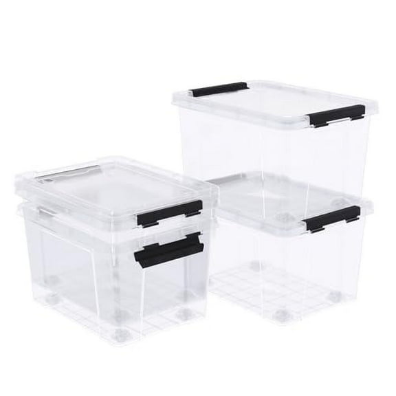 24 Quart Clear Storage Box with Wheels, 4-Pack Clear Plastic Storage Bin with Lids