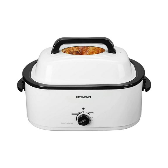 24 Quart Electric Roaster Oven Stainless Steel Roaster Pan With Self-Basting Lid Removable Insert Pot, White