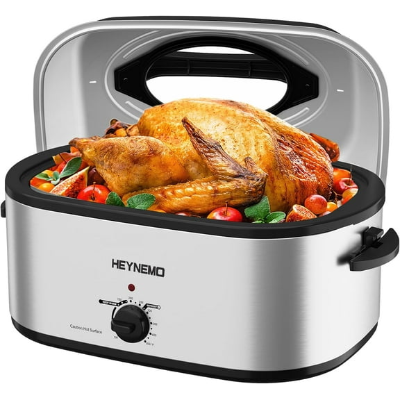 24 Quart Electric Roaster Oven with Visible & Self-Basting Lid, Large Turkey Roaster with Defrost Warm Function, Adjustable Temperature, Removable Pan Rack, Stainless Steel