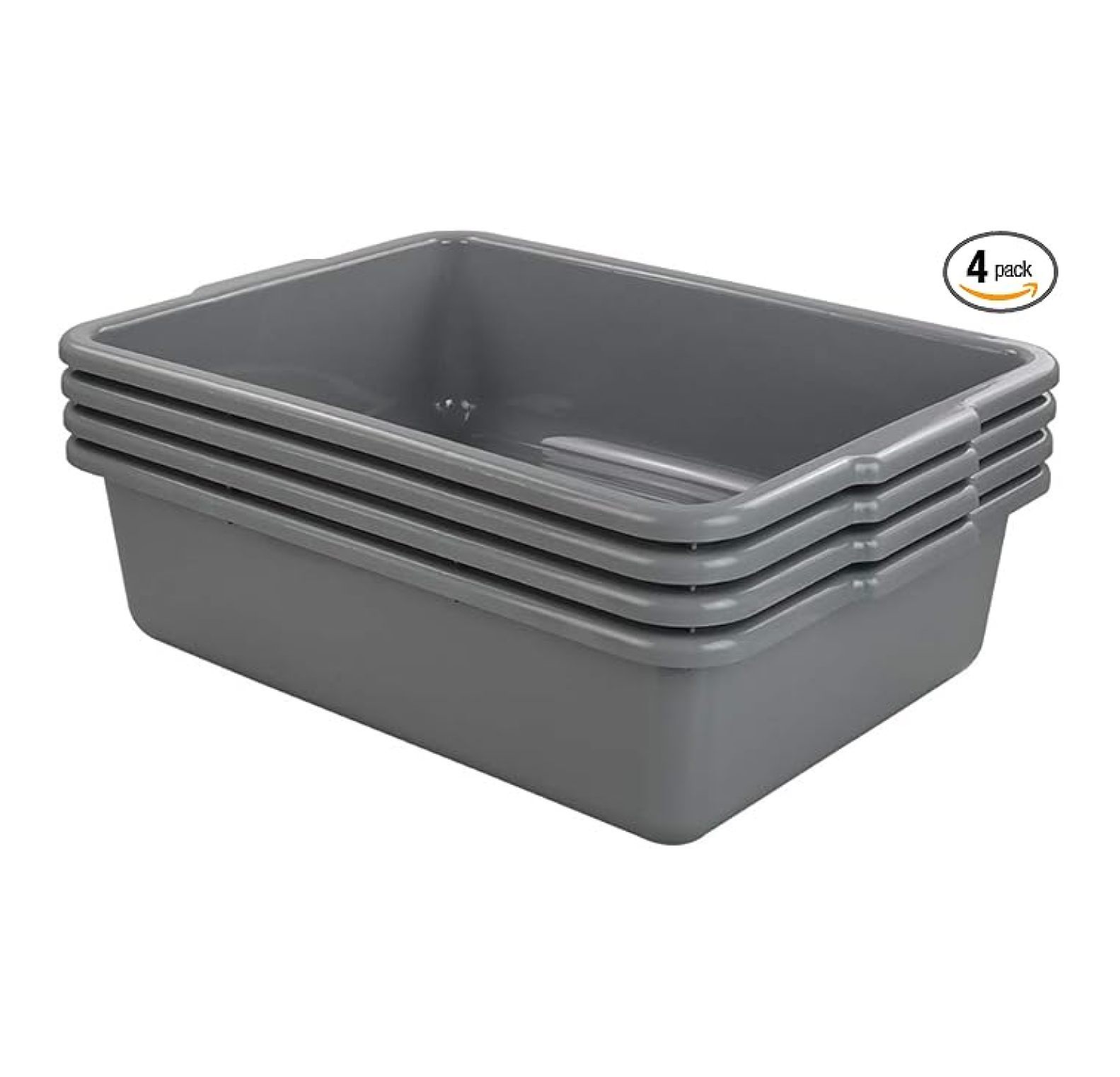 Bus Box Set 24 Quart Gray Bus Tub Box, Plastic Utility Bus Box, Set of 4, 21.06