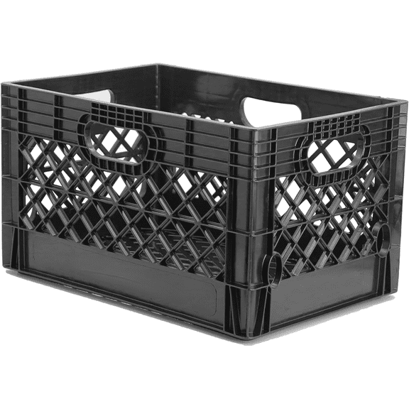 24 Quart Heavy Duty Plastic Crate | Stackable Multi-Purpose Storage Bin for Garage, Home, Office, Groceries, Outdoor, Camping & Kayaking | Black Utility Tote, 19" x 13" x 11"