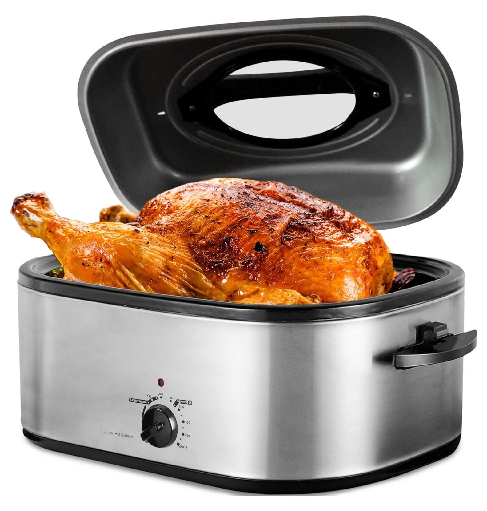 24 Quart Roaster Oven with Seethrough Window on Top, turkey roaster