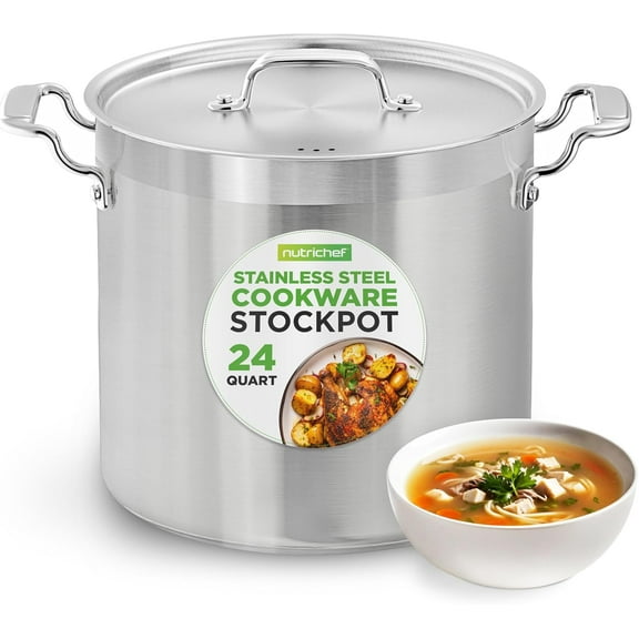24 Quart Stainless Steel Stockpot Heavy Duty Induction Cooker Stockpot with Lid, Suitable for Induction, Ceramic, Glass, and Halogen Cooktops