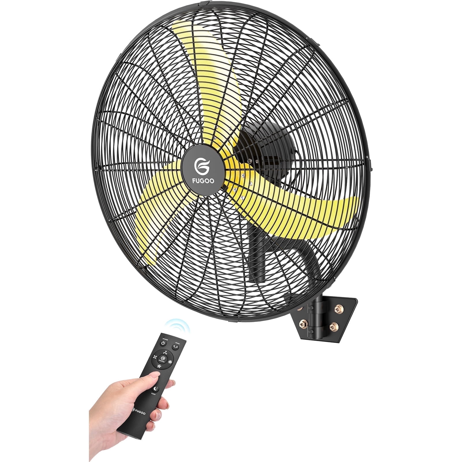 Fugoo 24Inch Outdoor Waterproof Wall Mount Fan, Quiet Oscillating, 4-Speed, Remote Control, 1800-6000 CFM