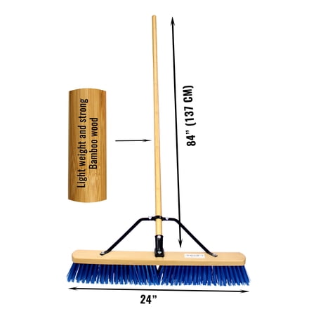 24'' RK Safety Wooden Push Broom With Brace and Bamboo Handle (Pack of 6)