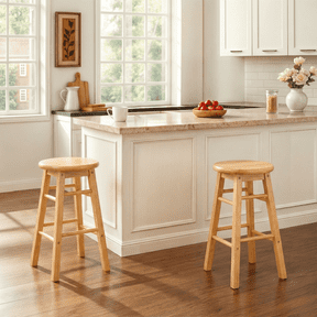 Mainstays 2-Pack 24 in Backless Counter Stools, Solid Rubberwood, Natural Finish